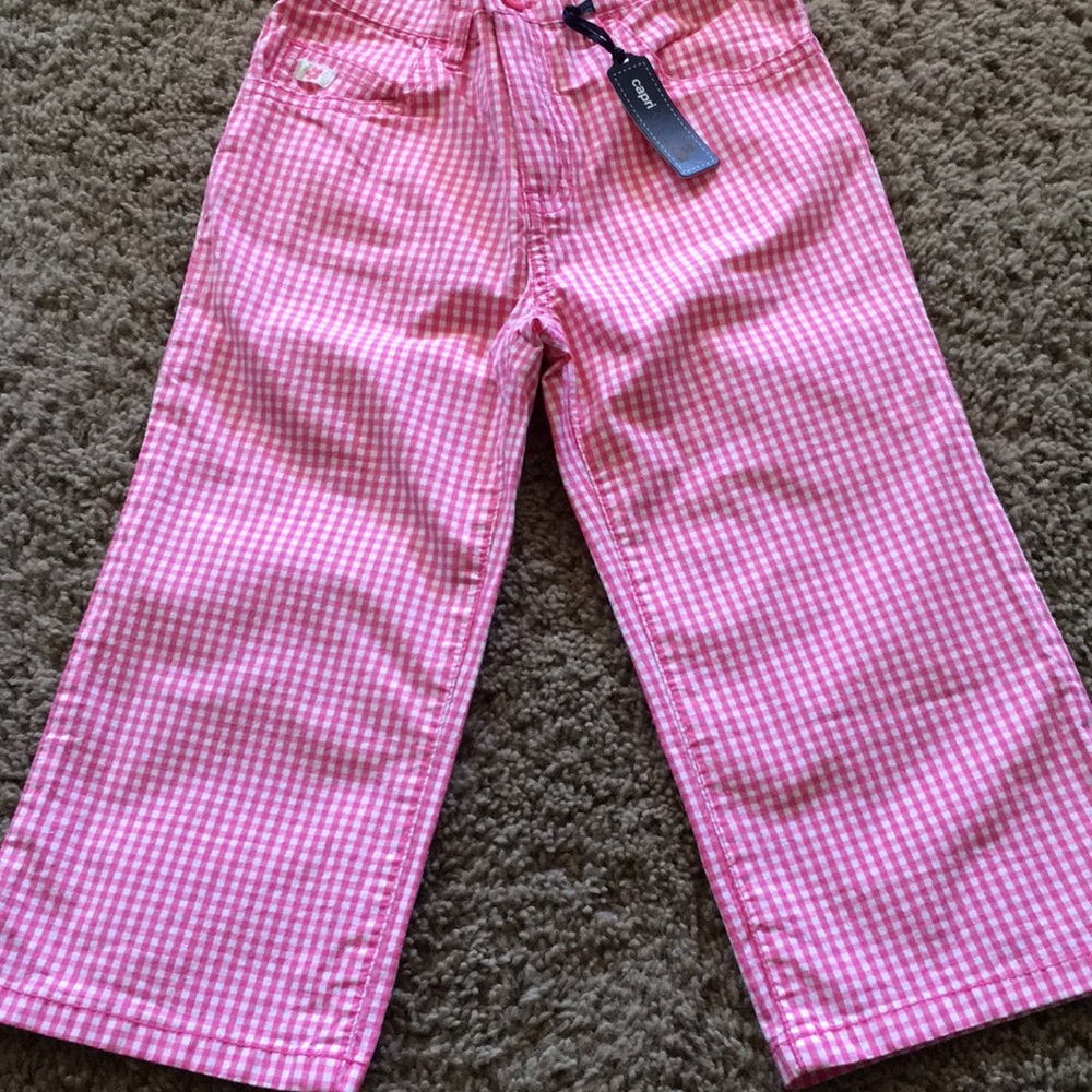 NWTs Gap hot pink checked Capri stretch pants Sz 5